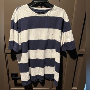 Tommy Hilfiger Men's Navy and White Striped Shirt Size XL Excellent Condition
